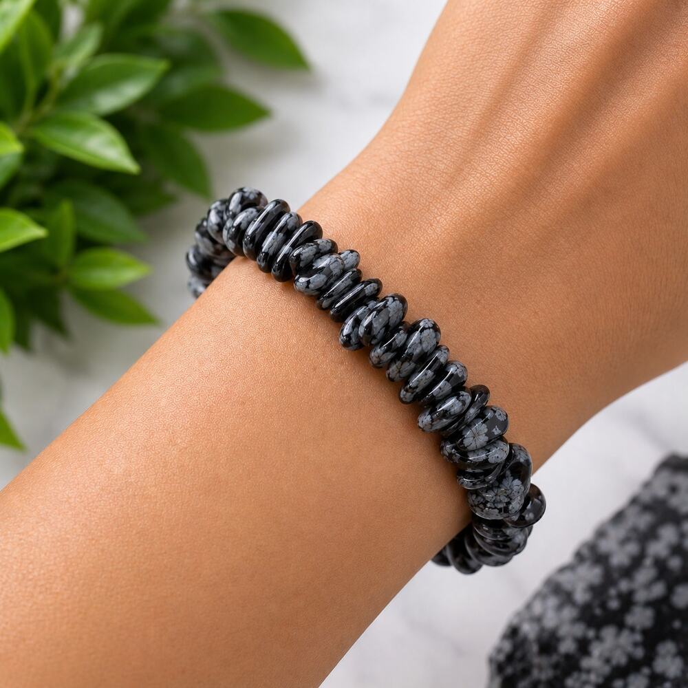 Snowflake Obsidian Chip Bracelet